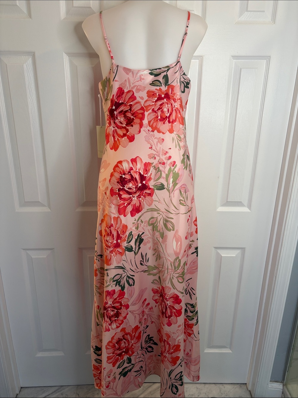 Calypso St Barth Floral Pink Spaghetti-Strap Slip  Maxi Dress Feminine Glam M - Picture 6 of 15